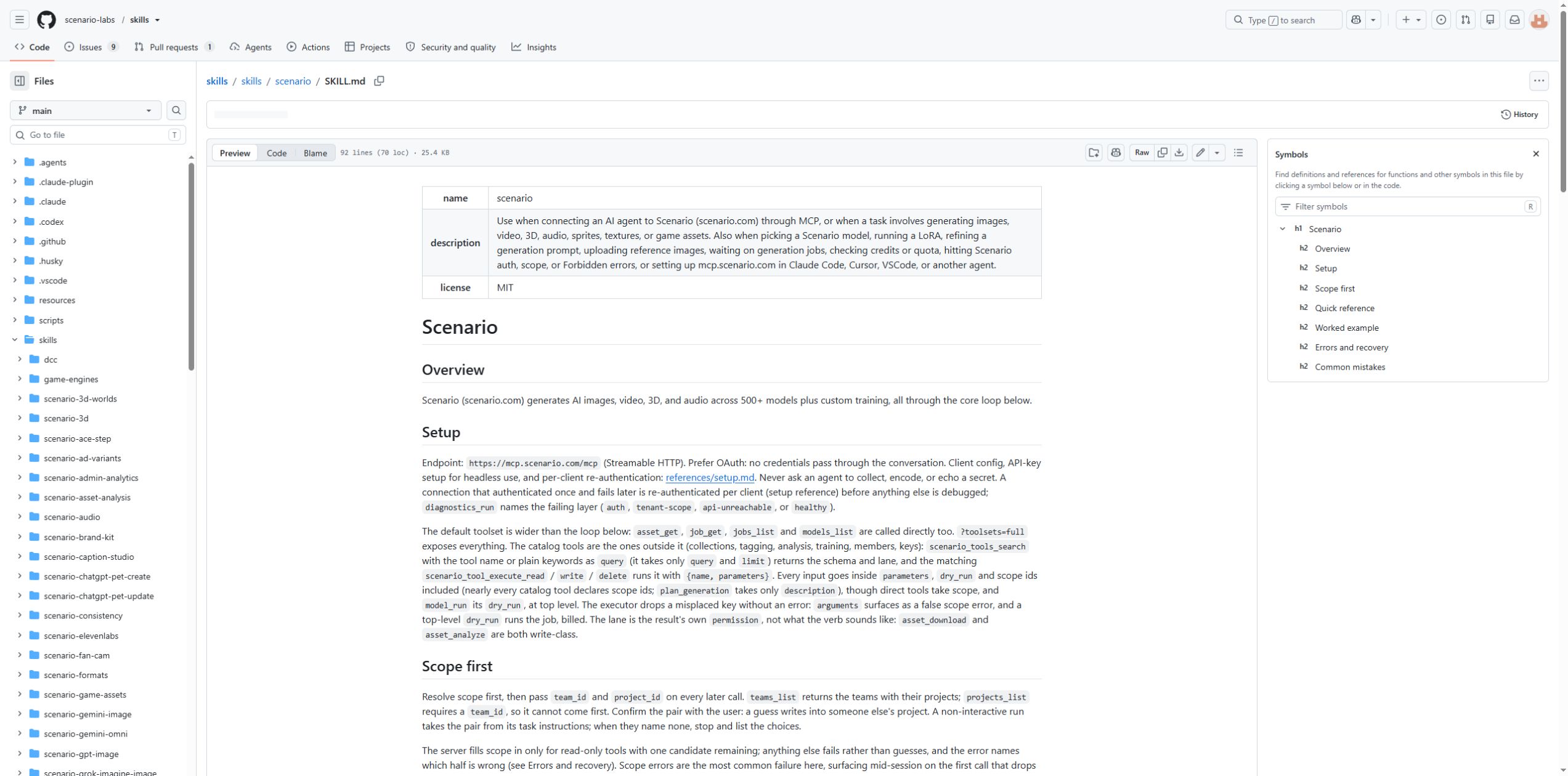 Setup and tool-call instructions in the core scenario skill. Original GitHub page; click to enlarge.