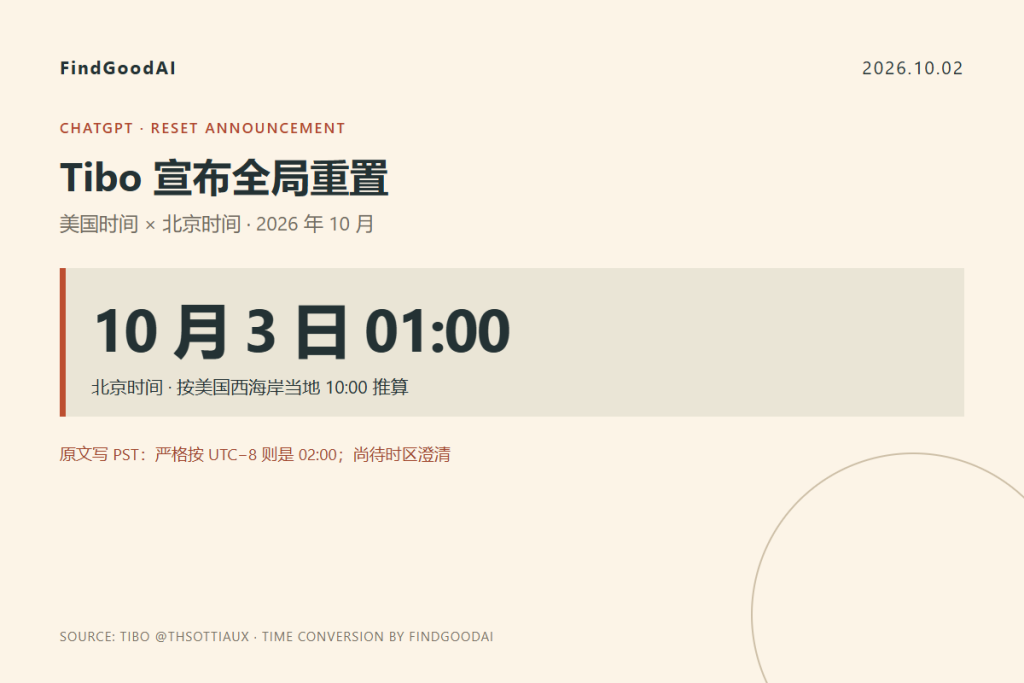 Tibo 宣布 ChatGPT 付费账号全局重置：美国时间与北京时间怎么算？
