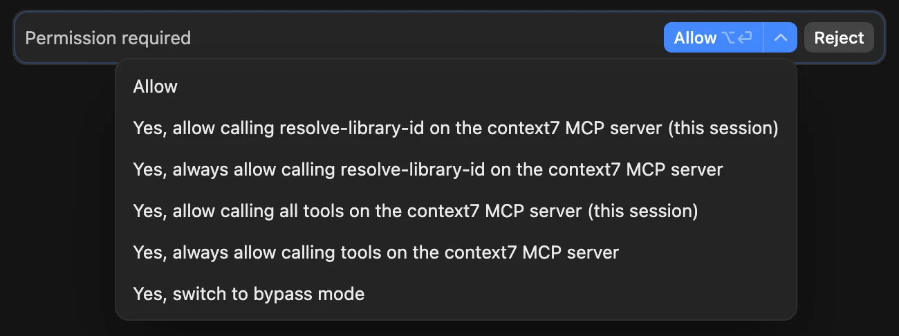 Official Devin Local documentation example showing MCP permission choices inside Devin Desktop; this is a documentation illustration, not a live permission request or FindGoodAI benchmark