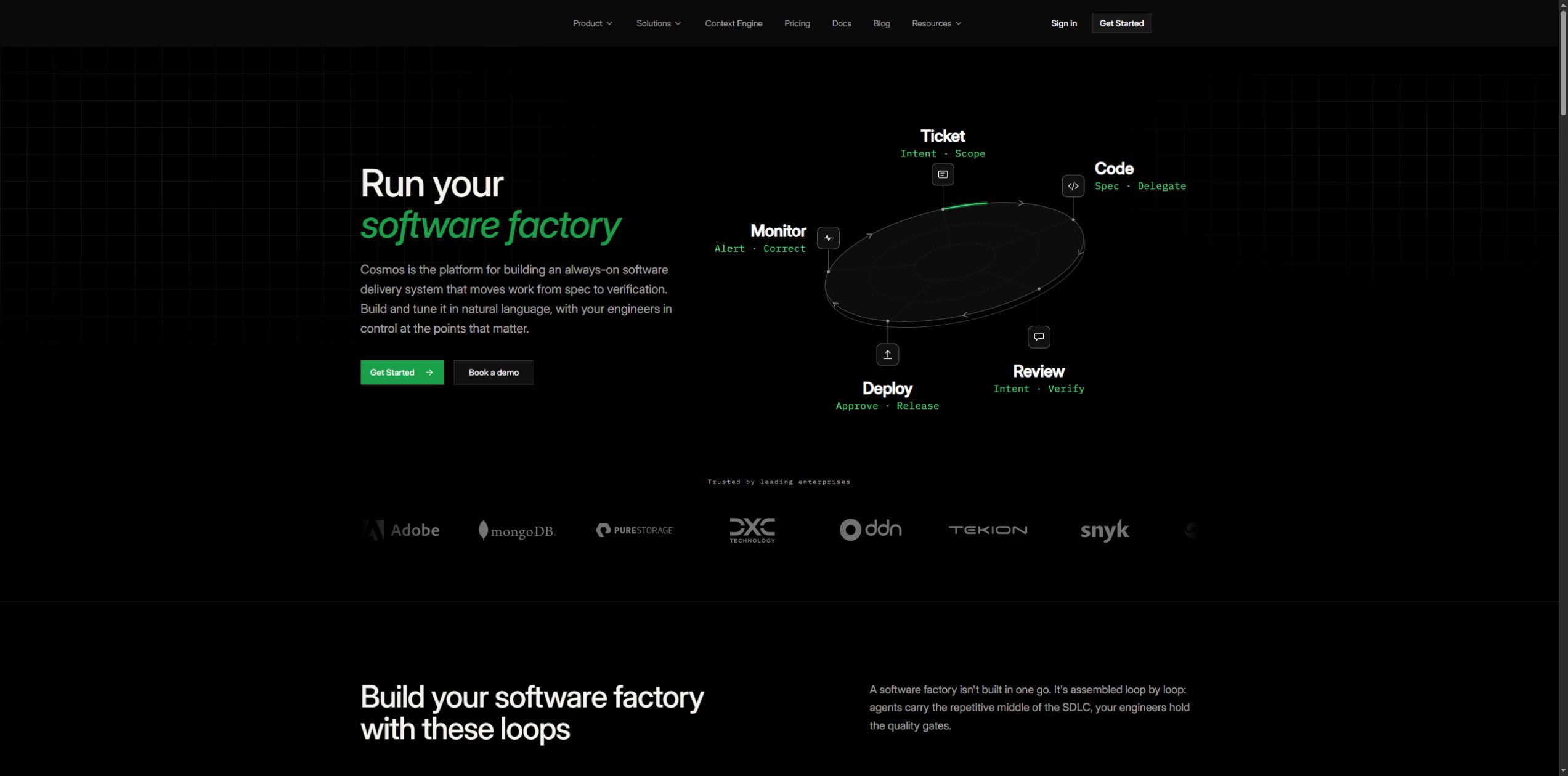 Augment official website captured October 5, 2026, introducing Cosmos workflows
