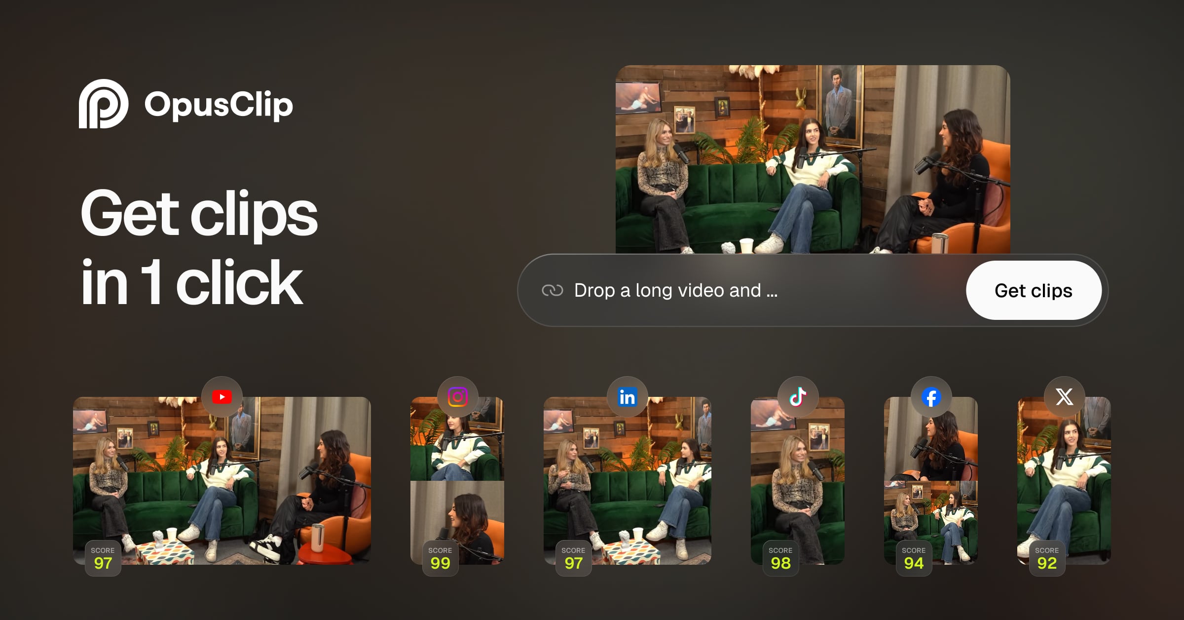OpusClip official long-video clipping example; vendor demonstration