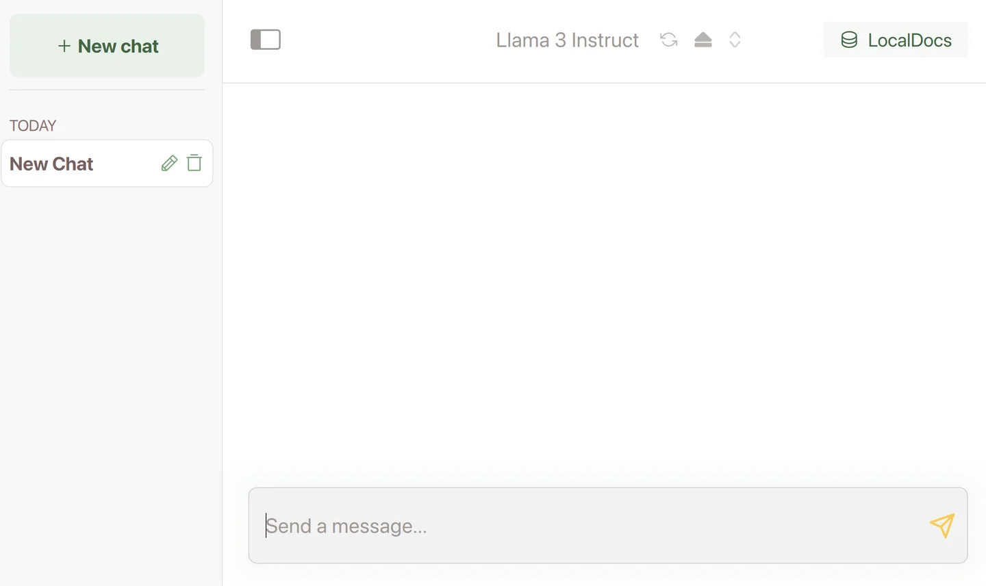 Official GPT4All quick-start screenshot showing local chat and the LocalDocs entry
